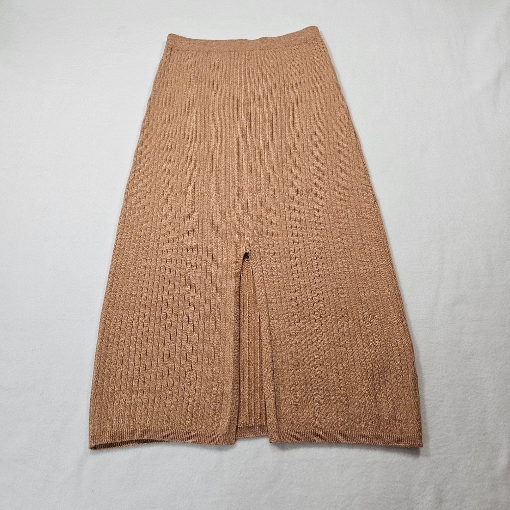 Free People Skyline Ribbed Knit Midi Skirt with slit Size Med Boho Coastal Indie - Picture 2 of 10